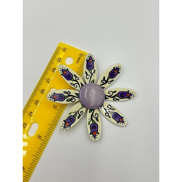 Handpainted Daisy Flower Pin Brooch with Purple Center Made in W. Germany - Picture 6 of 6